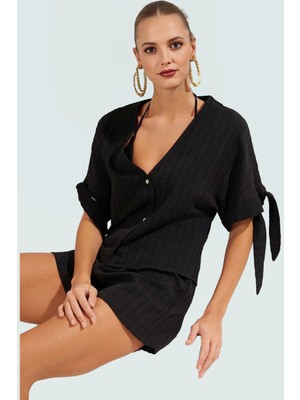 Rahat Plaj Takımı Kısa Bluz Şort 99 Polyester Dokuma Kumaş Özenle Seçilmiş Kullanım