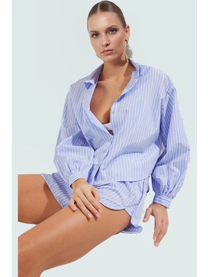 Yazlık Çizgili Dokuma Pamuklu Gömlek Şort Takım Fitted Kalıp Rahat ve Şık Uzun Ömürlü