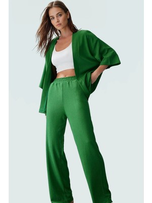 Polyester Örme Kadın Kimono Pantolon Takım Günlük Şıklık Için Rahat Kullanım Seçkin Malzeme