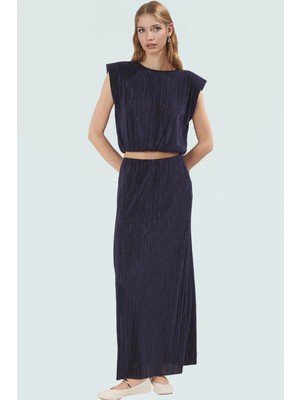 Yazlık Kadın Kısa Kollu Pilise Bluz Etek Takım Regular Kalıp Polyester Profesyonel Görünüm