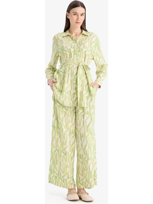 DeFacto Wide Leg Geniş Bol Paça Desenli Viskon Pantolon D9757AX25SM