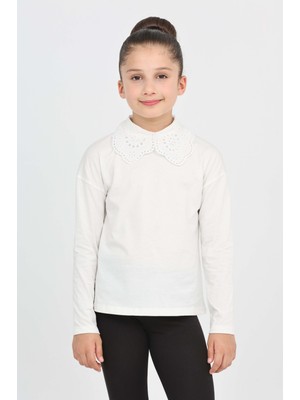 Toontoy Kız Çocuk Okul Dantel Yaka Tişört