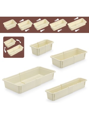 Meleni Home 4 Parça Uzayabilen Makyaj Organizeri - Ayarlanabilir Modüler Çekmece İçi Takı Aksesuar Düzenleyici