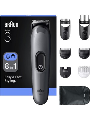 Braun Hepsi Bir Arada Series 3, 8’i 1 Arada Tıraş Kiti, Keskin Bıçak, 14 Uzunluk, AIO3540