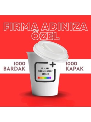 Kaplan 1000 Adet Özel Baskılı 6. 5oz Karton Bardak 1000 Adet Kahve Kapaklı