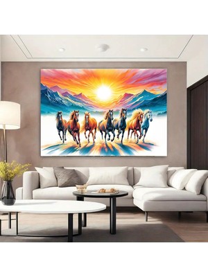 Özkacar Group Gün Doğumunda Koşan Atlar Kanvas Tablo Ev Duvar Salon Ofis Dükkan Hediyelik Dekarasyon Süsü