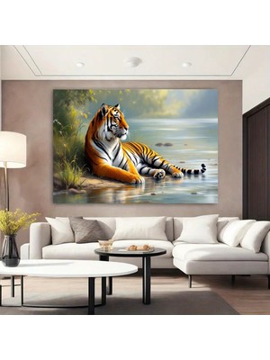 Özkacar Group Ormanda Uzanan Kaplan Kanvas Tablo Ev Duvar Salon Ofis Dükkan Hediyelik Dekarasyon Süsü