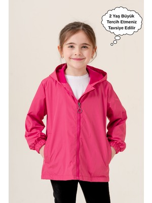 Kız Çocuk Kapüşonlu Cepli Astarlı Mevsimlik Yağmurluk