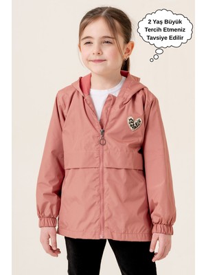 Kız Çocuk Kapüşonlu Cepli Astarlı Mevsimlik Yağmurluk