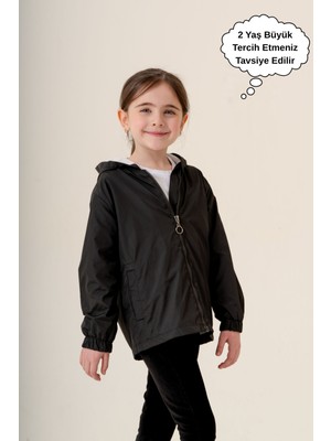 Kız Çocuk Kapüşonlu Cepli Astarlı Mevsimlik Yağmurluk