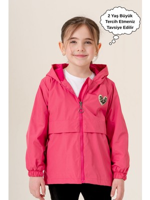 Kız Çocuk Kapüşonlu Cepli Astarlı Mevsimlik Yağmurluk