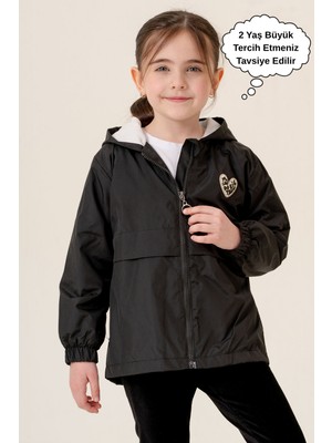Kız Çocuk Kapüşonlu Cepli Astarlı Mevsimlik Yağmurluk