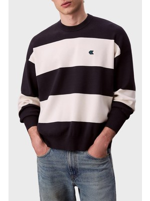Calvin Klein Çizgili Relaxed Fit Bisiklet Yaka Kazak LV04RC304GCHW Erkek Kazak LV04RC304G Chw