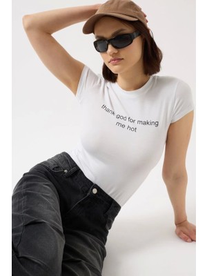 Baskılı Likralı Crop T-Shirt