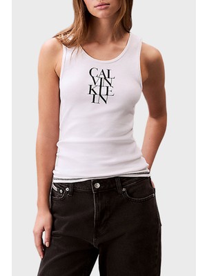 Calvin Klein Pamuklu Slim Fit Kalın Askılı Logolu Top LV044C219GYAA Bayan Top LV044C219G Yaa