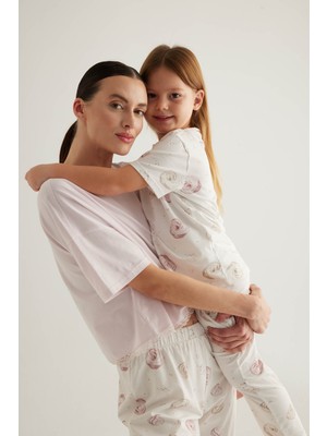 Kız Çocuk Pamuklu Kısa Kollu Uzun Pijama Takımı