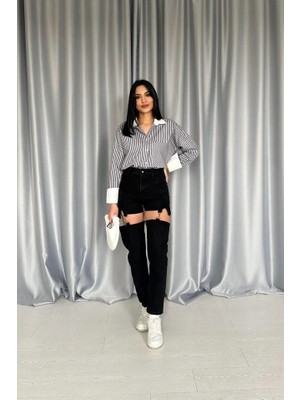 Fy Butik Siyah Askılı Iki Parça Jeans Pantolon