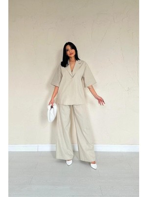 Fy Butik Bej Önü Tek Düğmeli Ceket Pantolon Takım