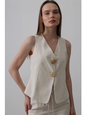 Fy Butik Düğme Detaylı Yelek - Krem