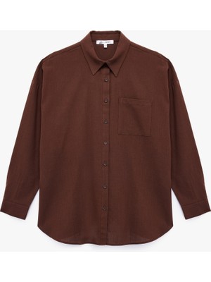 Koton Pamuklu Klasik Yaka Düğmeli Uzun Kollu Oversize Gömlek