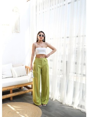 Fy Butik Keten Düğme Detayli Dökümlü Palazzo Pantolon