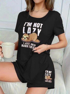 Fy Butik Kadın Kısa Kollu Bisiklet Yaka Baskılı Viskon Bluz ve Şort Ikili Takım