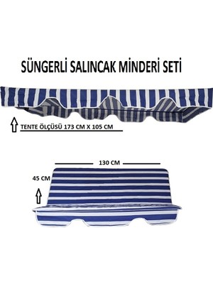 Salıncak Lüks Kılıf Seti Minderli 2 Kişilik 130 X45 Mavi - Beyaz