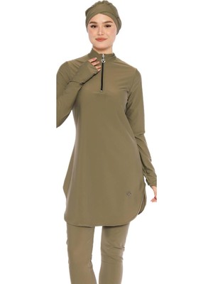 Allsea Haki Tam Kapalı Tesettür Mayo – Yarım Fermuarlı C4T7N16