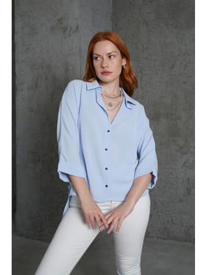 Kol Katlama Detaylı Bebe Mavi Gömlek