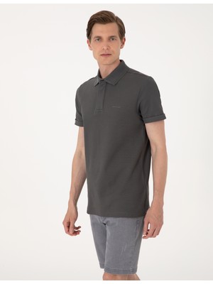 Pierre Cardin Erkek Gri Slim Fit %100 Pamuk Kıvrılmaz Amerikan Pike Polo Yaka Basic Tişört 50306154-VR024