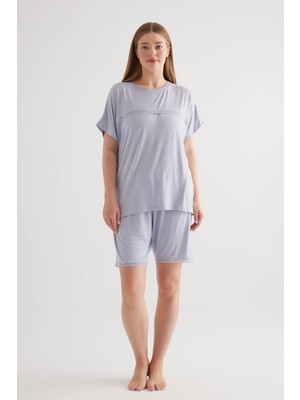 Kadın Plus Size Viscose Kısa Kollu Şortlu Pijama Takımı