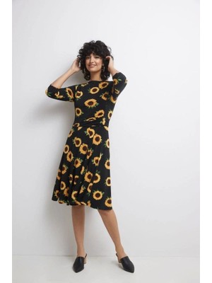 Kadın Truvakar  Kol Bisiklet Yaka Midi Mikro Elbise