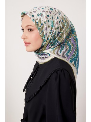 Çimen Yeşili Yaprak  Desen Twill Ipek Eşarp