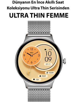 Logia Powerbanklı Ultra Thin Femme Akıllı Saat Yuvarlak Çelik Kasa Metal Kordon