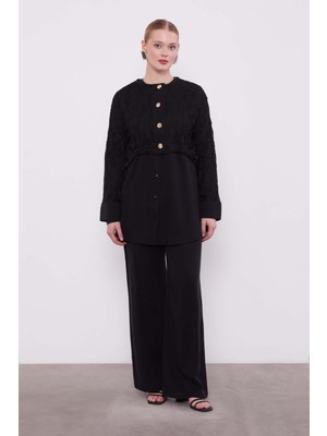 Siyah Dantel Detaylı Üçlü Tunik Takım