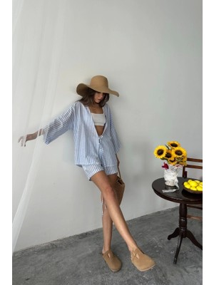 Çizgili Tunik -Şort Takım - Mavi