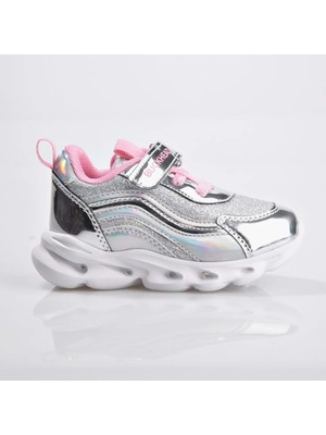 Buckhead 4430 Glossy Shıny Işıklı Çocuk Cırtlı Spor Ayakkabı Gumüş