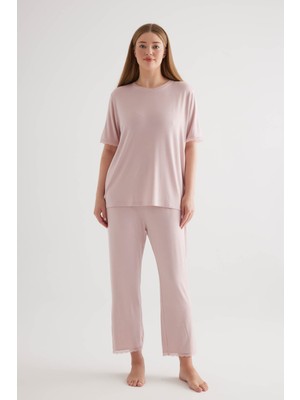 Kadın Plus Size Viscose Kısa Kollu Uzun Pijama Takımı