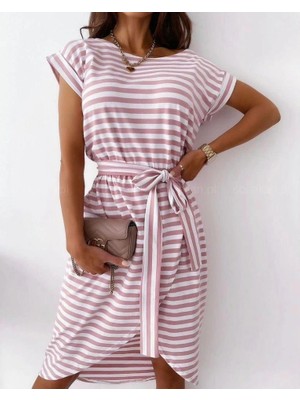 Kadın Kuşaklı Turlu Viskon Kumaş Elbise