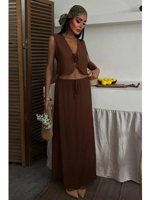 Fy Butik Yelek Önden Bağlamalı Uzun Etekli Takım 10192