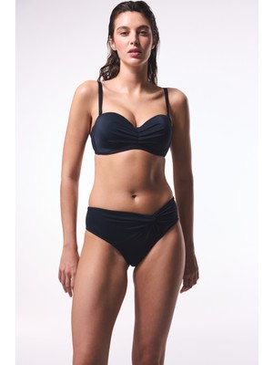 Siyah Lotus Çizgili Toparlayıcı Balenli Balconette Bikini Üstü