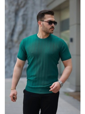 Fy Butik Erkek Kısa Kollu Bisiklet Yaka Çizgili Triko Tişört