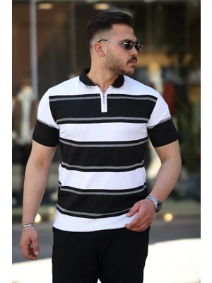 Fy Butik Erkek Yakalı Fermuarlı Çift Renk Kısa Kollu T-Shirt