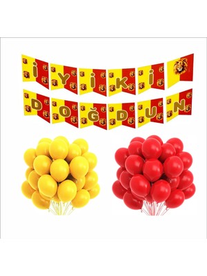 Sarı Kırmızı Taraftar Iyi Ki Doğdun Banner ve 5 Adet Sarı Balon - 5 Adet Kırmızı Balon Set