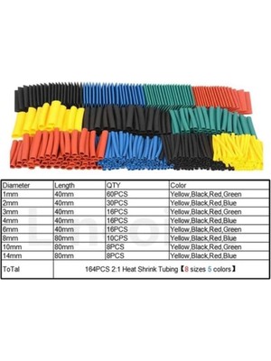 164 Parça Renkli Isıyla Daralan Makaron Seti Shrink Boru Kablo Koruyucu Kablo Tamir Kiti