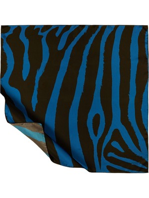 Saks Mavi Makro Zebra Desenli Tivil Ipek Eşarp