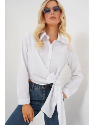 Bağlamalı Uzun Kol Gömlek 20325 - Beyaz