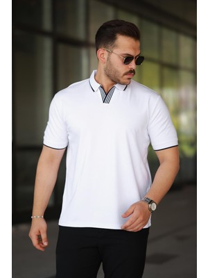 Erkek Beyaz Polo Yaka %100 Pamuk Tişört - 2531
