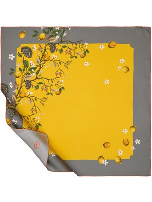 Sarı Gri Limon Ağacı Tivil Ipek Eşarp