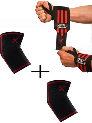 Dex Supports Fitness Bilek Bandajı, Wraps,wrist Wraps + Fitness Dirseklik, Antrenman Dirsekliği